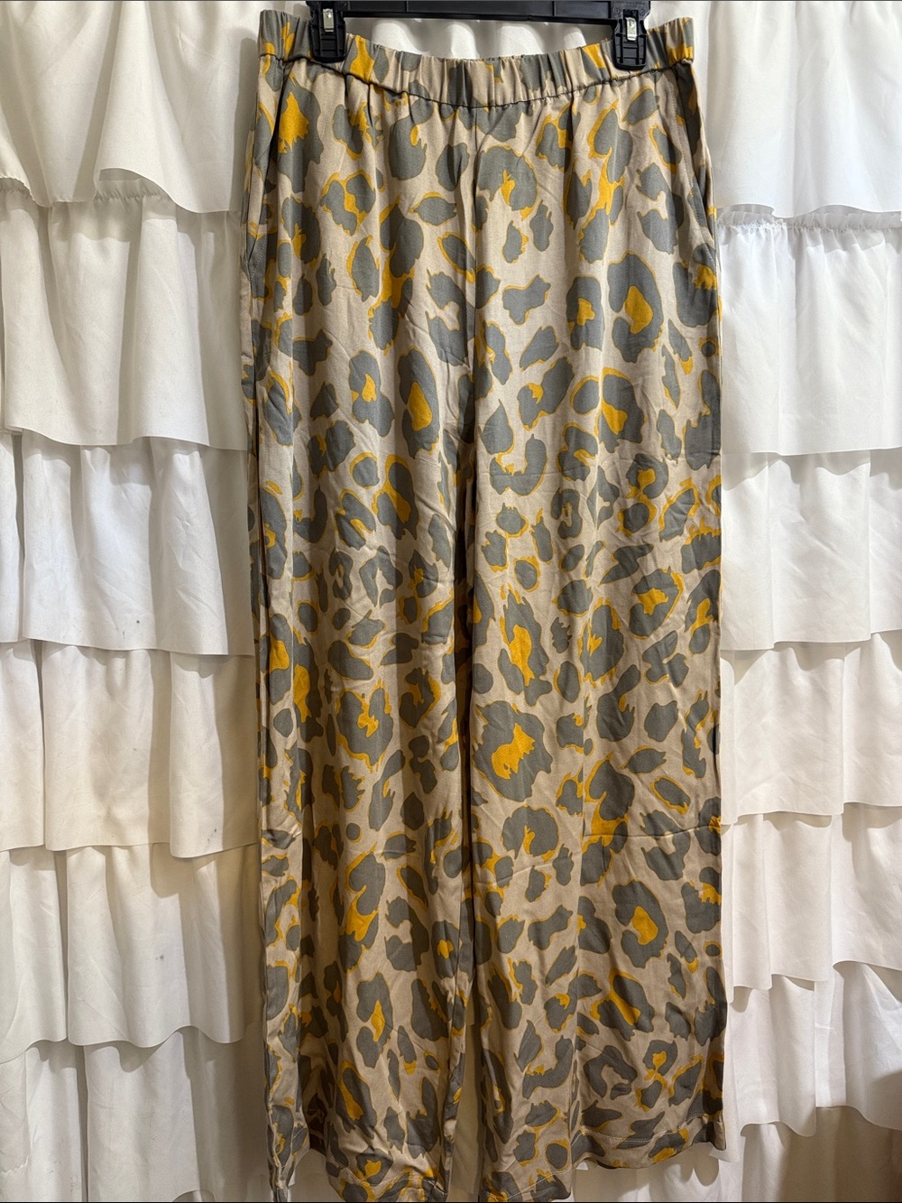 Wide-Leg Leopard Print Pants in Mustard and Gray
